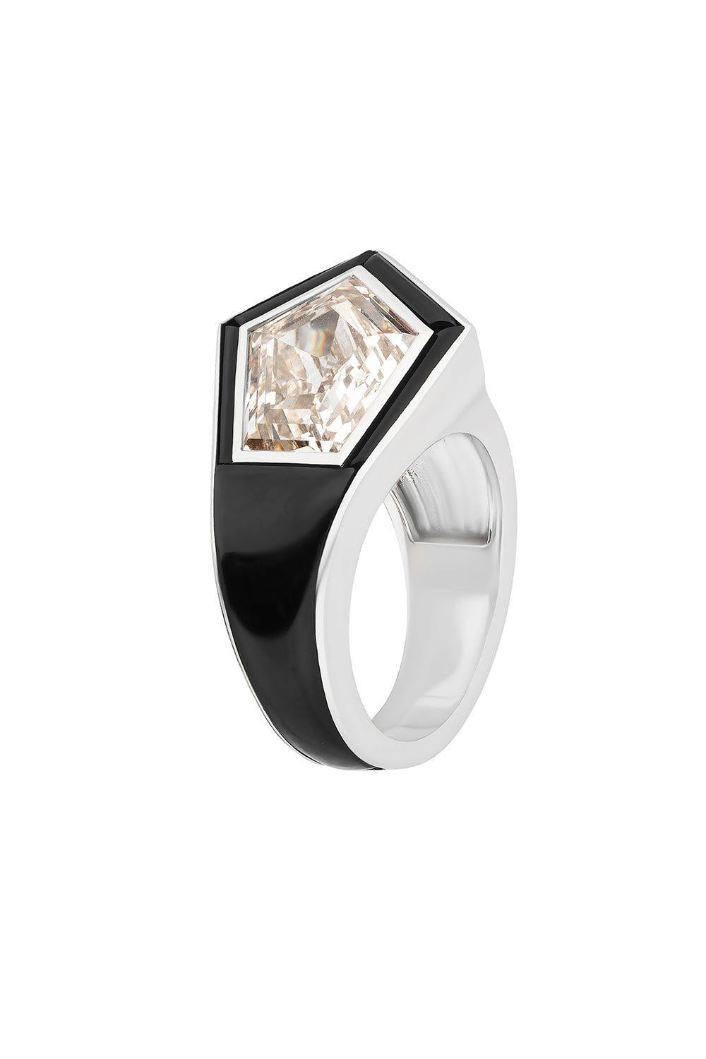 GOSHWARA-G-One Diamond Black Shield Ring-PLATINUM