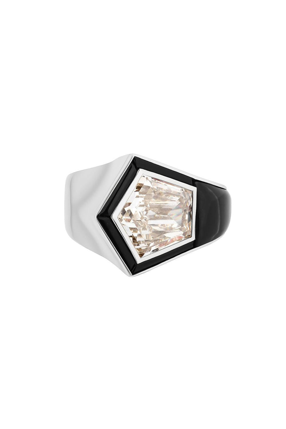 GOSHWARA-G-One Diamond Black Shield Ring-PLATINUM