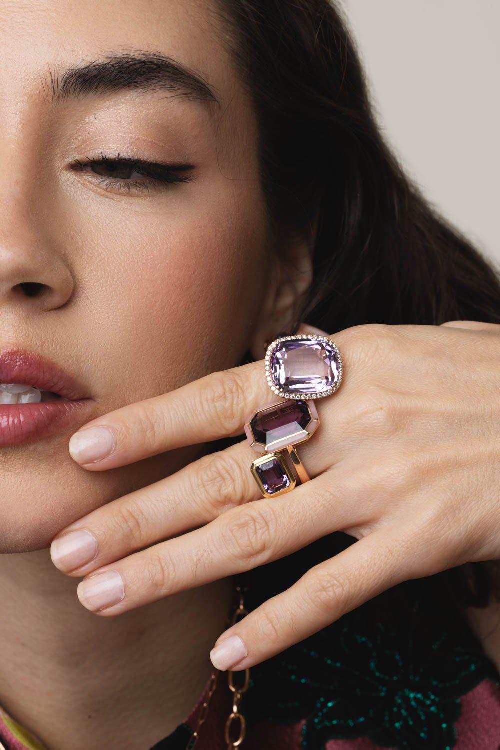 GOSHWARA-Melange Amethyst Pink Opal Ring-ROSE GOLD