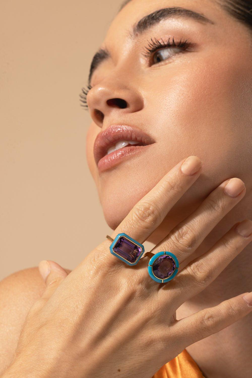 GOSHWARA-East West Amethyst Enamel Ring-YELLOW GOLD