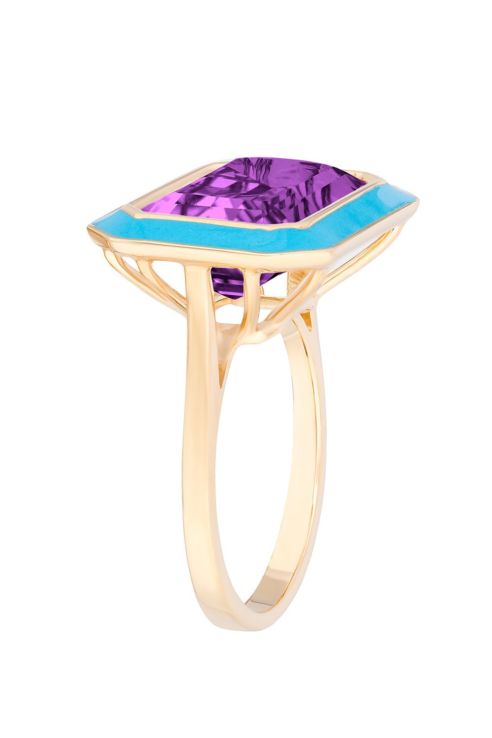 GOSHWARA-East West Amethyst Enamel Ring-YELLOW GOLD