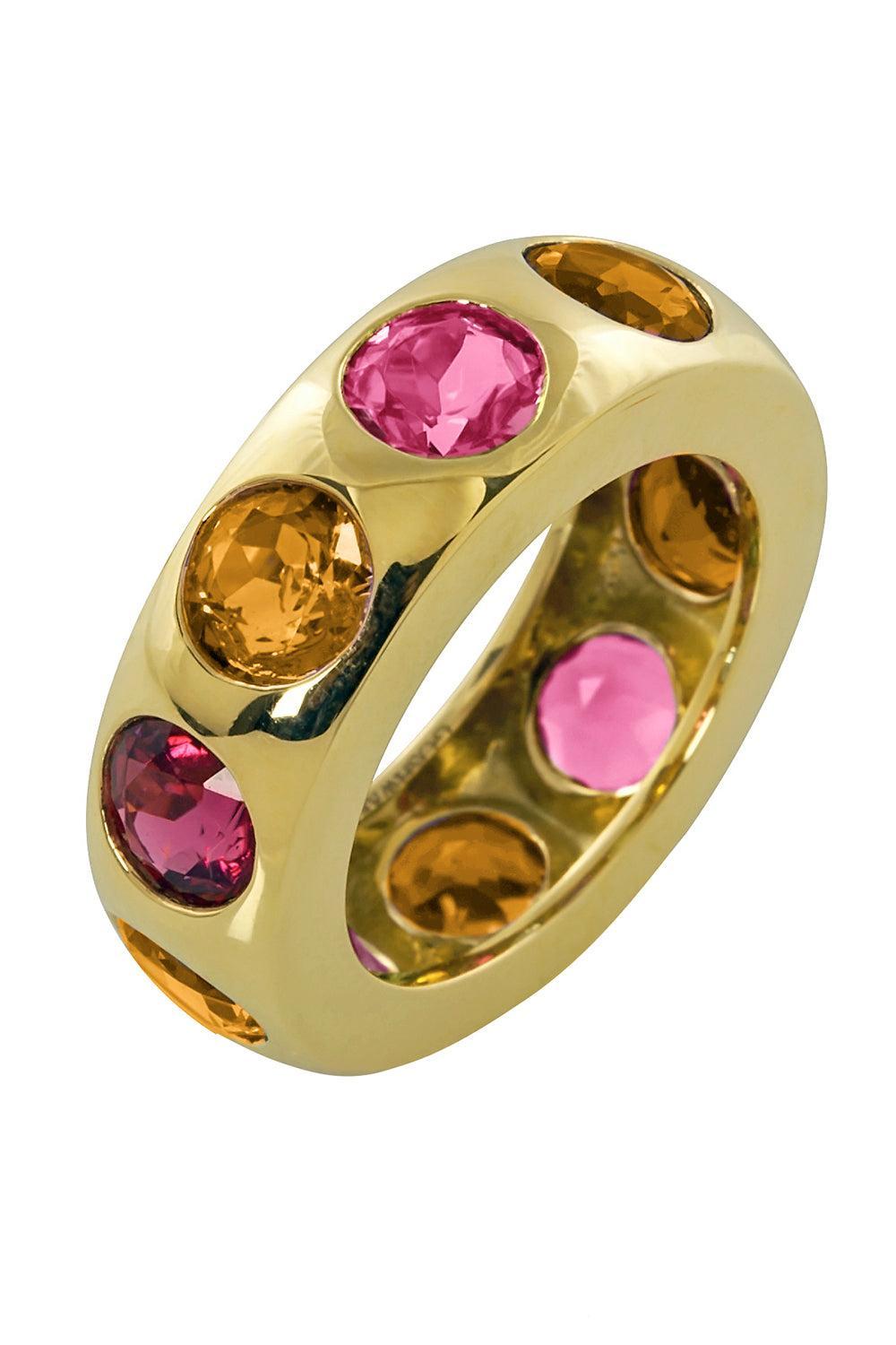 Rubellite Citrine Alternating Band Ring-YELLOW GOLD-6-JEWELRYFINE JEWELRING-GOSHWARA
