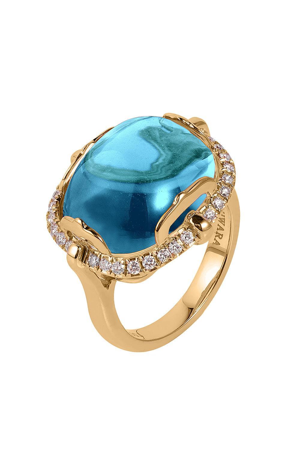 Blue Topaz Cushion Rock - N - Roll Ring-YELLOW GOLD-6.25-JEWELRYFINE JEWELRING-GOSHWARA