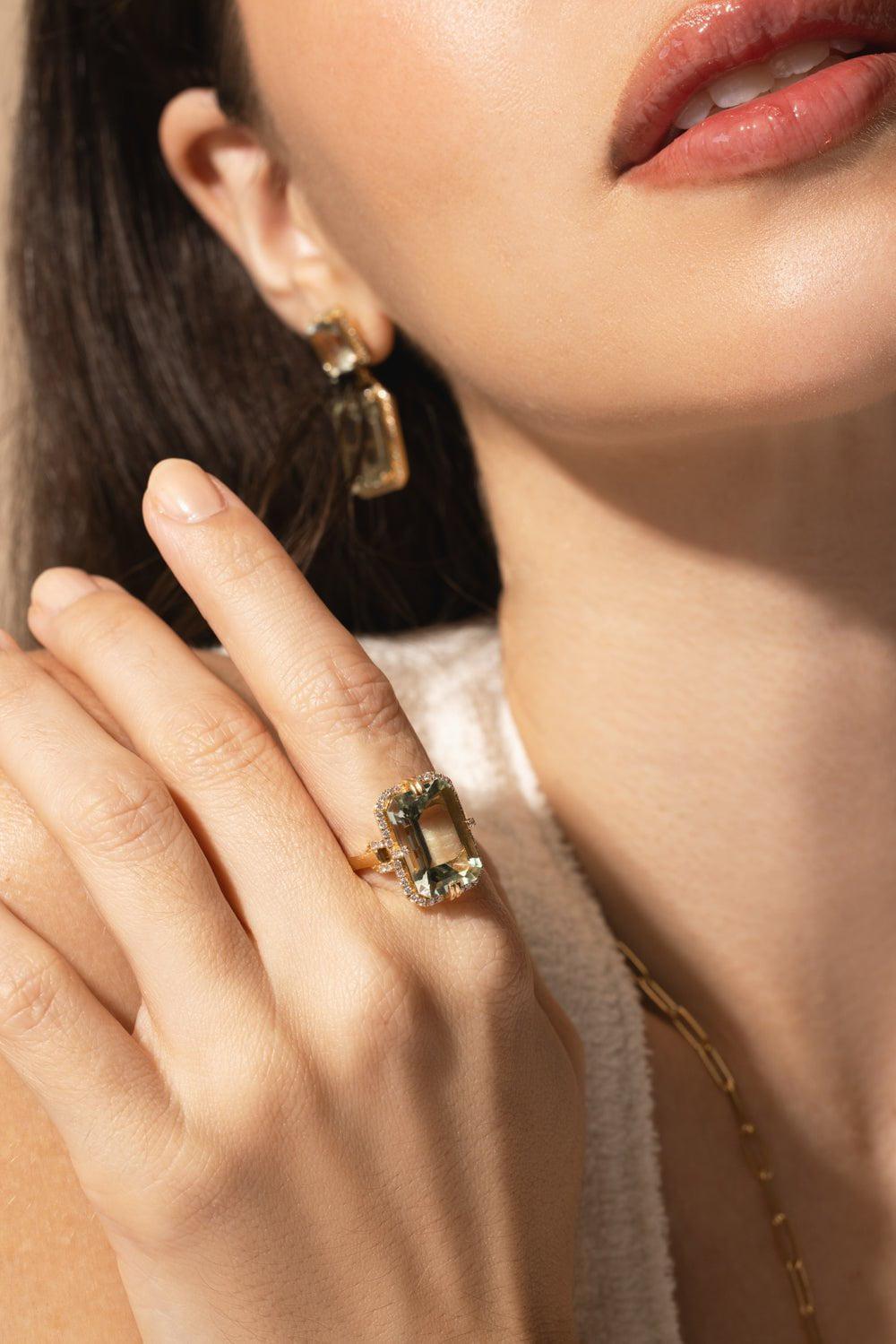 GOSHWARA-Goshwara Prasiolite Diamond Ring-YELLOW GOLD