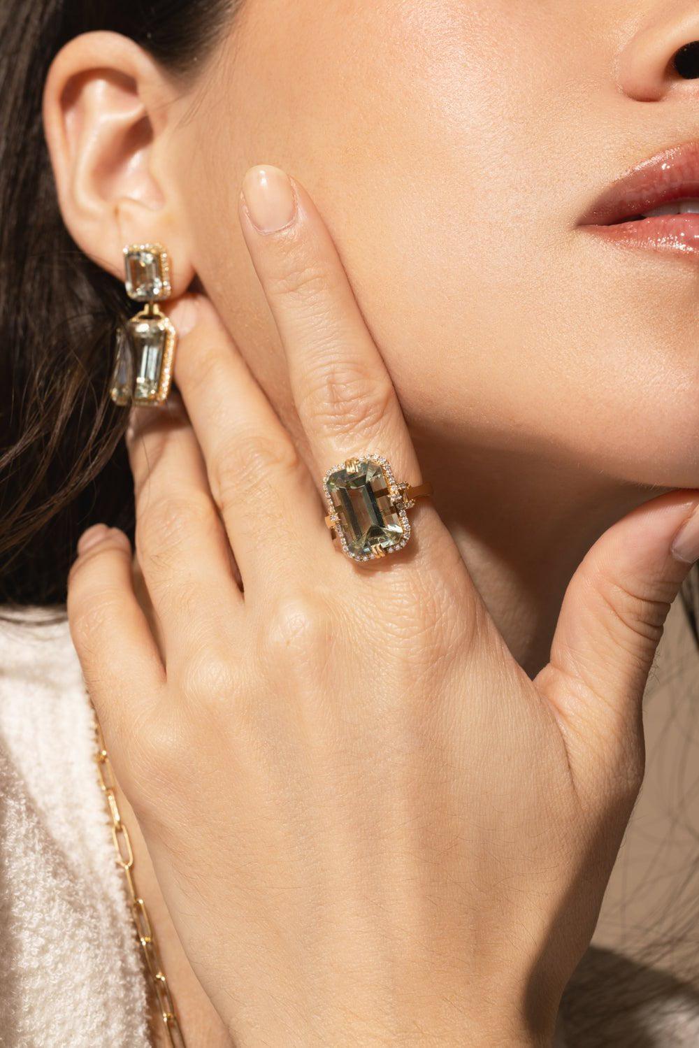 GOSHWARA-Goshwara Prasiolite Diamond Ring-YELLOW GOLD