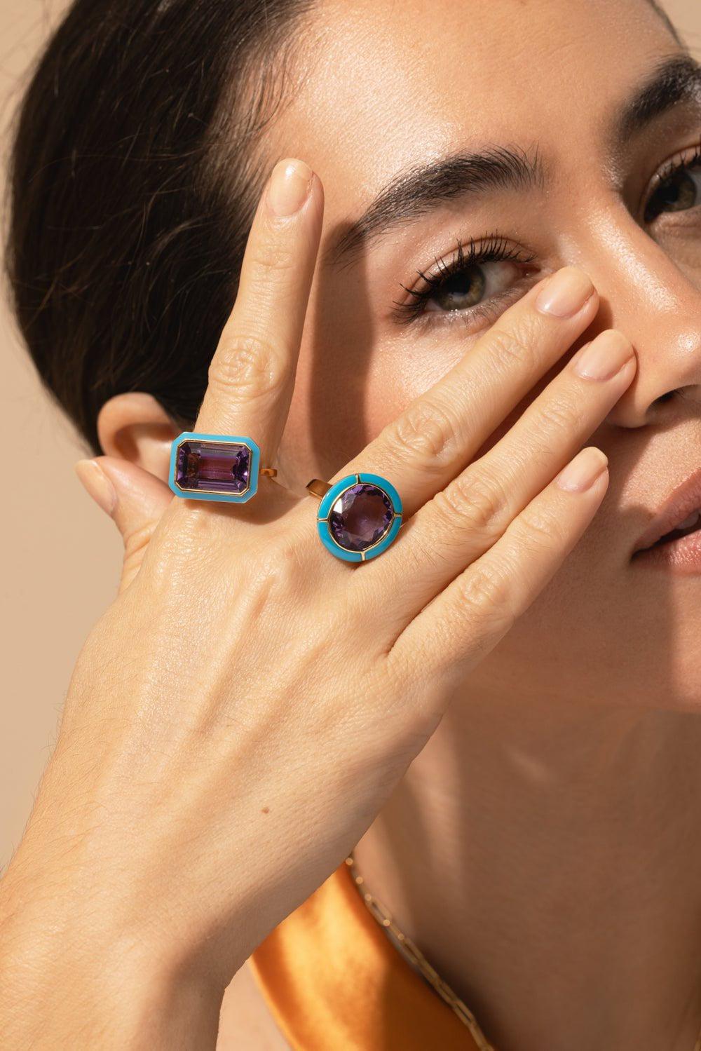GOSHWARA-Amethyst Turquoise Oval Ring-YELLOW GOLD