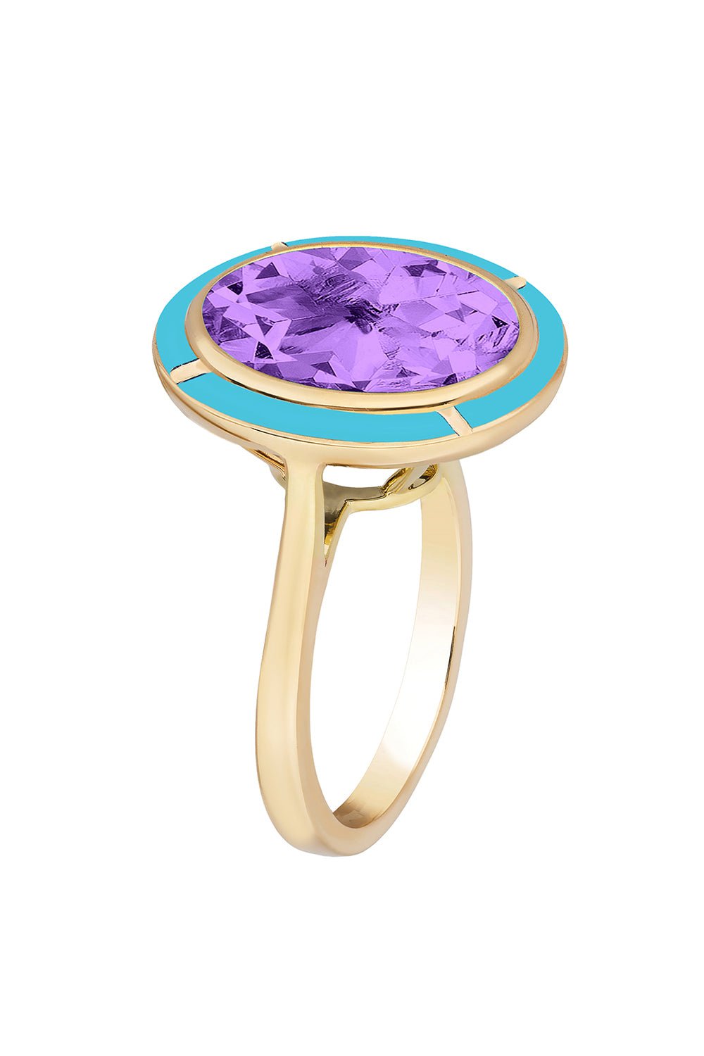GOSHWARA-Amethyst Turquoise Oval Ring-YELLOW GOLD