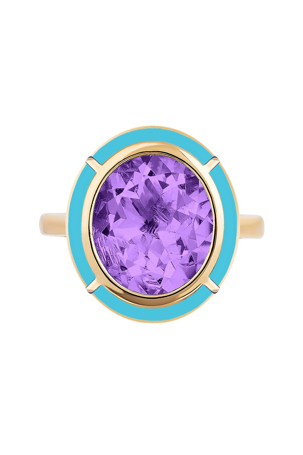 GOSHWARA-Amethyst Turquoise Oval Ring-YELLOW GOLD