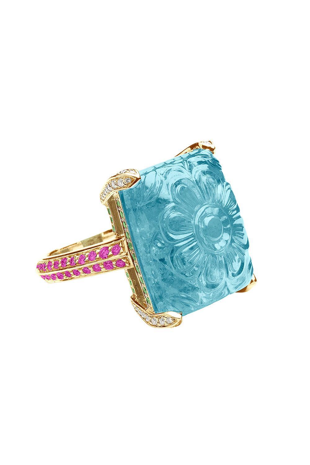 Aqua Rectangle G-One Ring-YELLOW GOLD-6.5-JEWELRYFINE JEWELRING-GOSHWARA