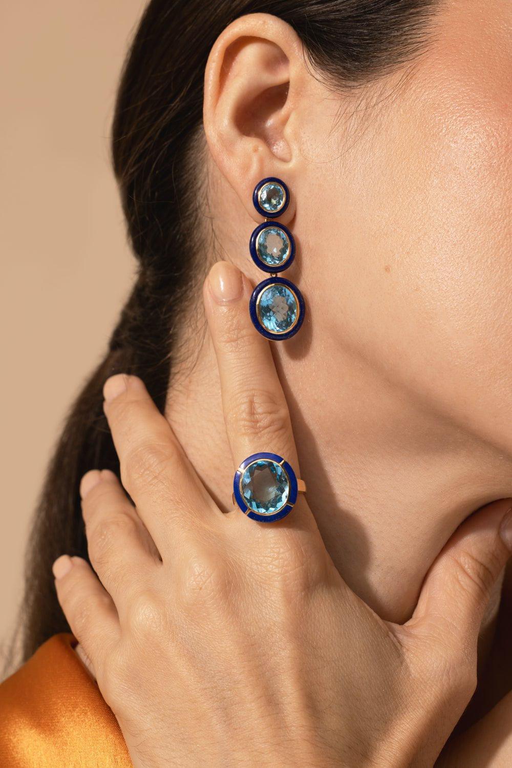 GOSHWARA-Blue Topaz Lapis Oval Ring-YELLOW GOLD