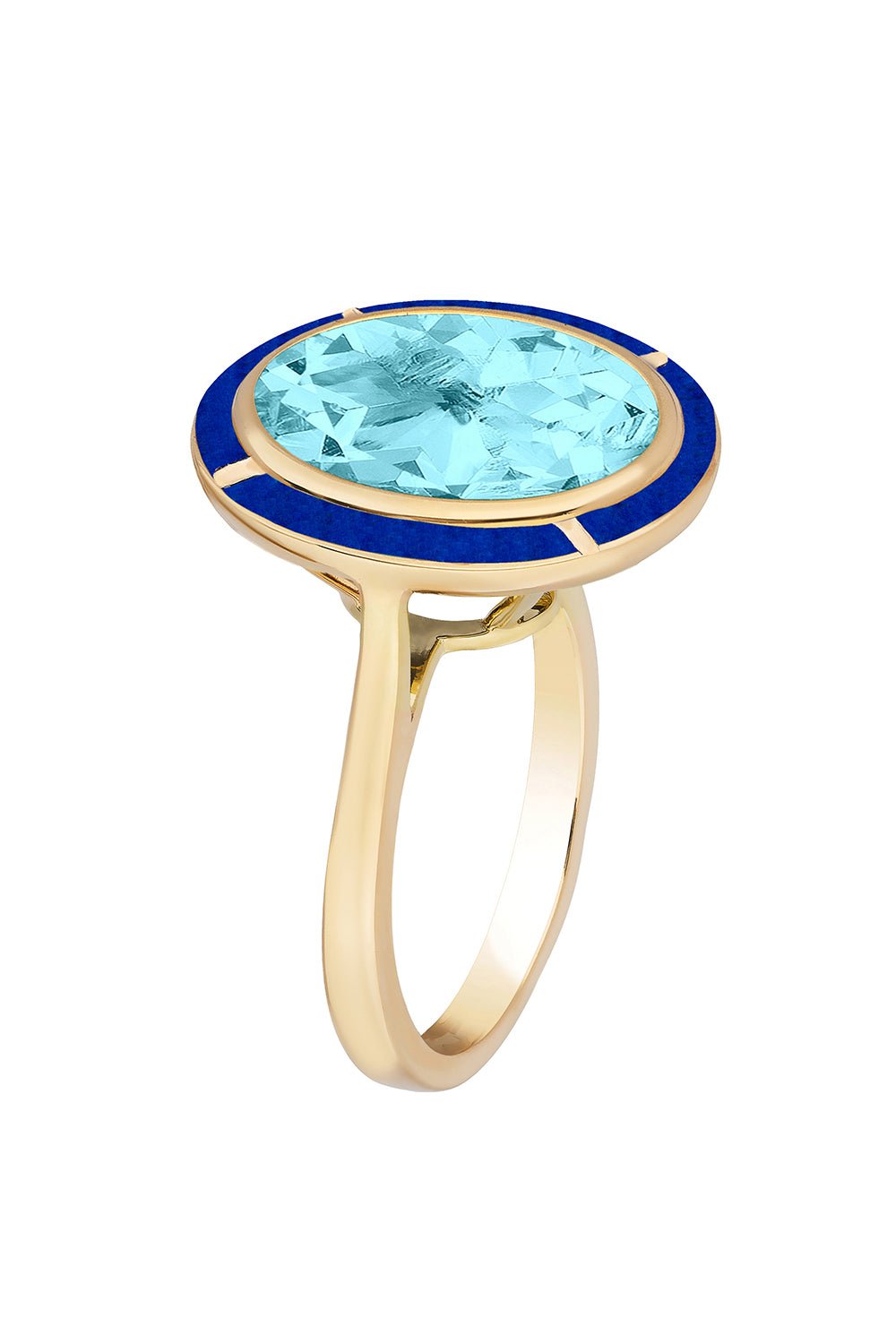 GOSHWARA-Blue Topaz Lapis Oval Ring-YELLOW GOLD