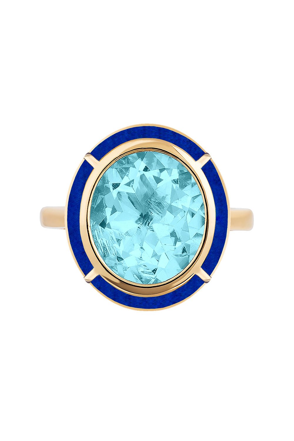 GOSHWARA-Blue Topaz Lapis Oval Ring-YELLOW GOLD