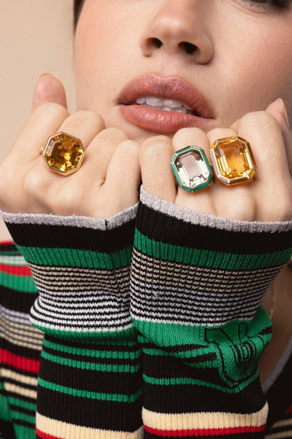 GOSHWARA-Citrine Tigers Eye Ring-YELLOW GOLD