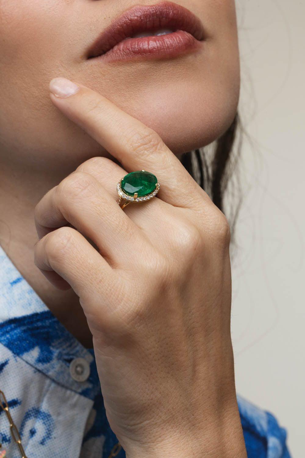 GOSHWARA-G-One Emerald Diamond Ring-YELLOW GOLD