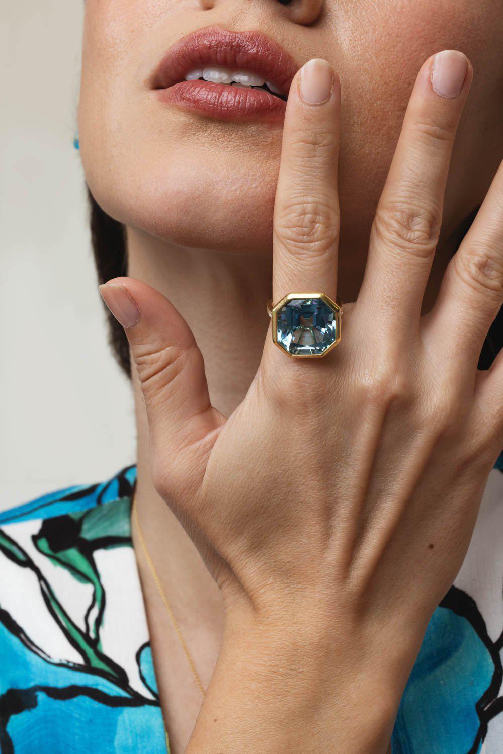 GOSHWARA-Gossip Blue Topaz Diamond Ring-YELLOW GOLD