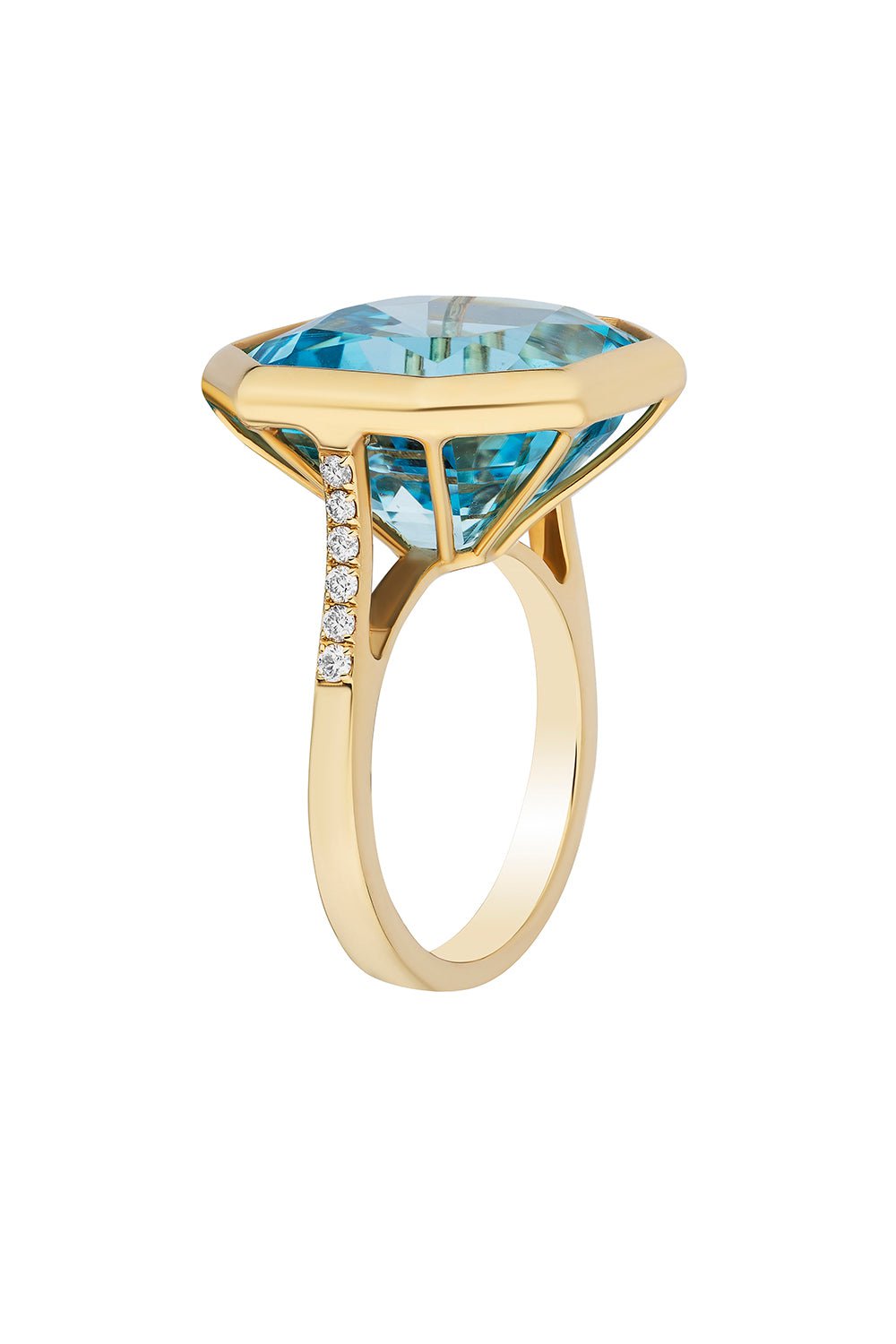 GOSHWARA-Gossip Blue Topaz Diamond Ring-YELLOW GOLD