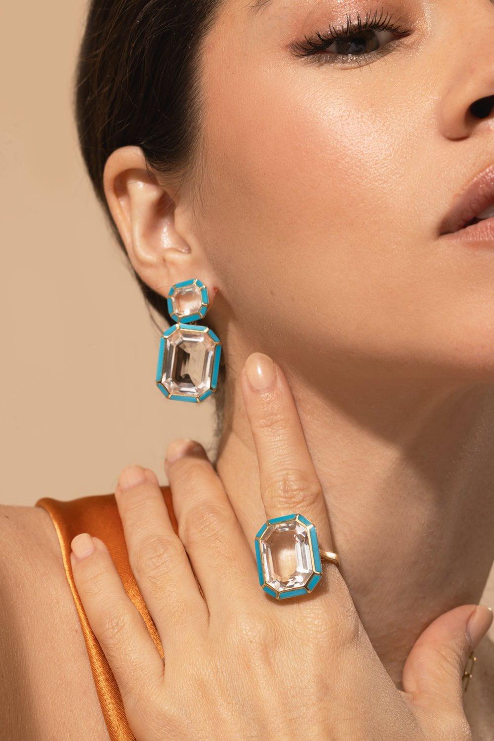 GOSHWARA-Rock Crystal Turquoise Ring-YELLOW GOLD