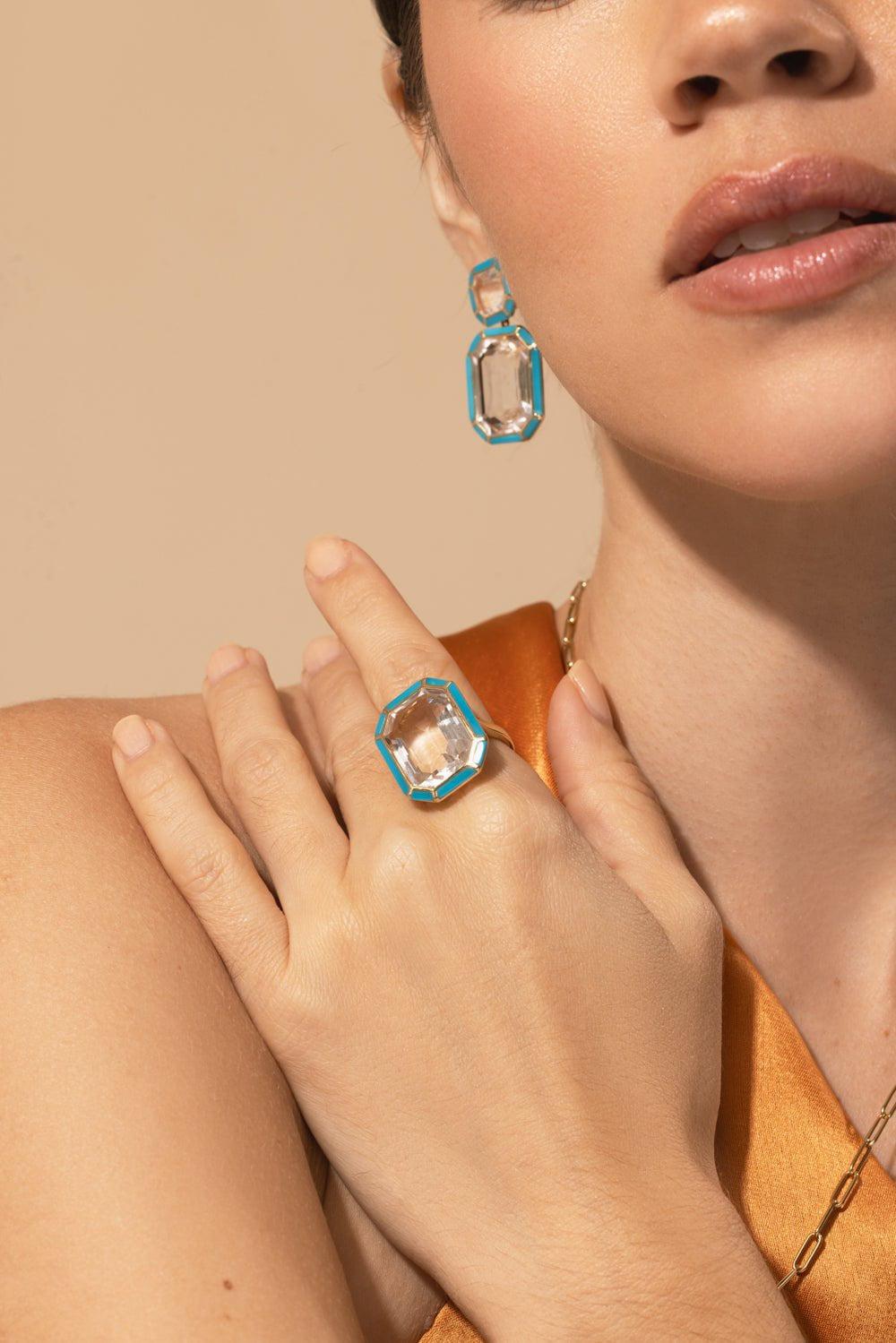 GOSHWARA-Rock Crystal Turquoise Ring-YELLOW GOLD