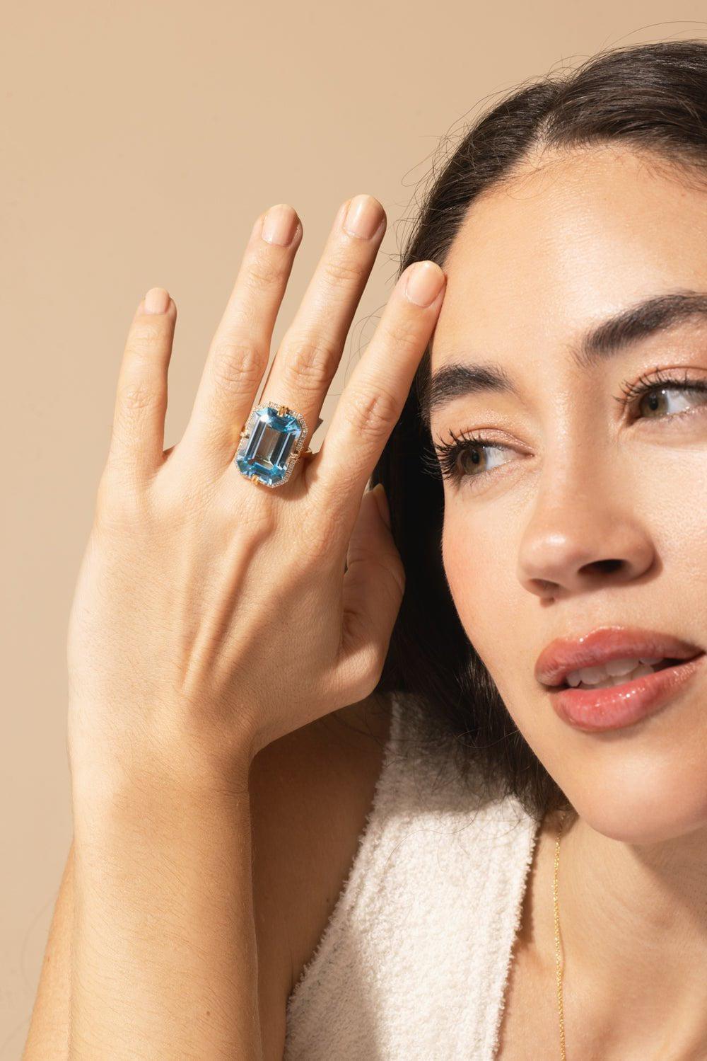 GOSHWARA-Blue Topaz Diamond Ring-