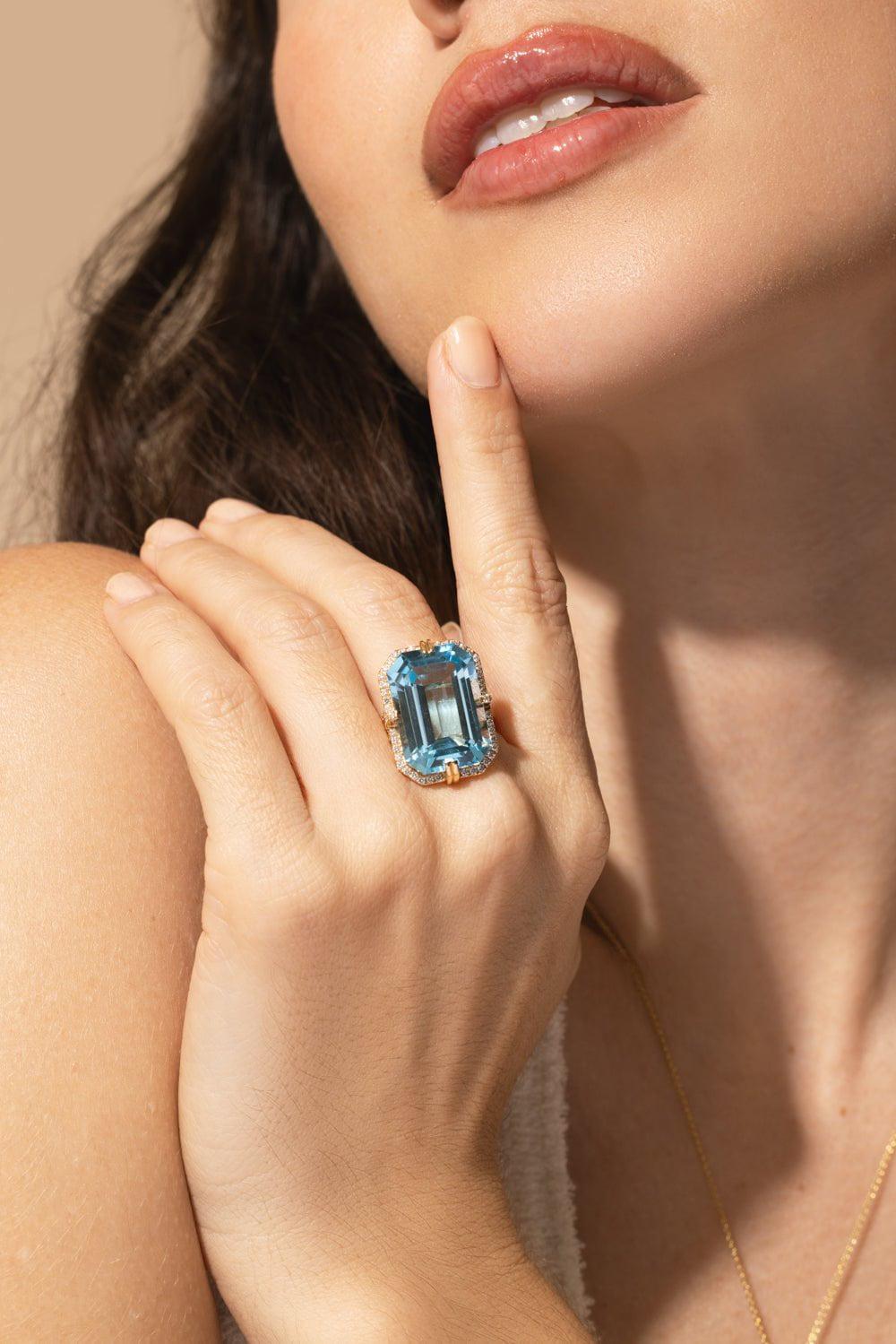 GOSHWARA-Blue Topaz Diamond Ring-