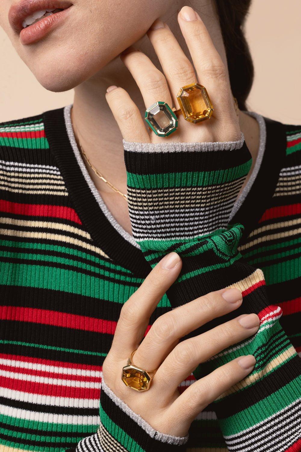 GOSHWARA-Prasiolite Malachite Ring-YELLOW GOLD