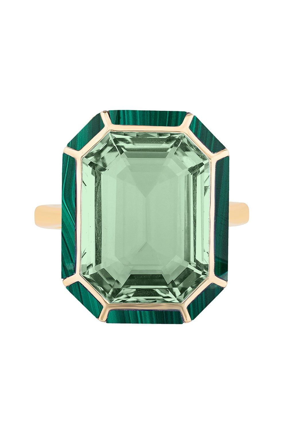 GOSHWARA-Prasiolite Malachite Ring-YELLOW GOLD