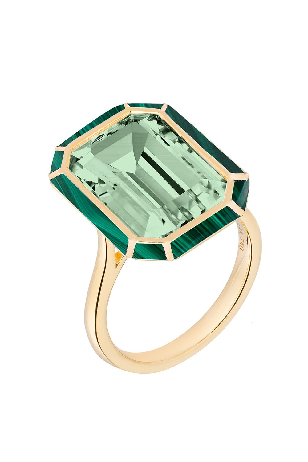 GOSHWARA-Prasiolite Malachite Ring-YELLOW GOLD