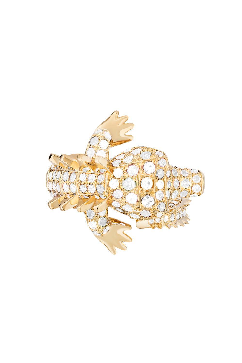 White Sapphire Onyx Crocodile Ark Ring-YELLOW GOLD-6.75-JEWELRYFINE JEWELRING-GOSHWARA