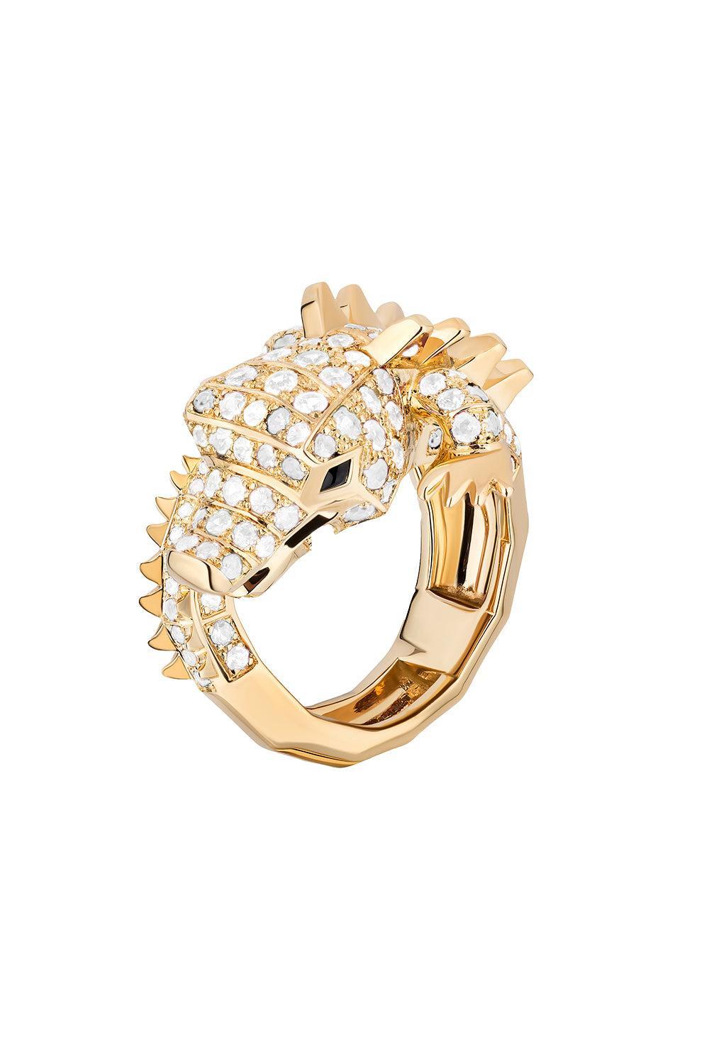 White Sapphire Onyx Crocodile Ark Ring-YELLOW GOLD-6.75-JEWELRYFINE JEWELRING-GOSHWARA