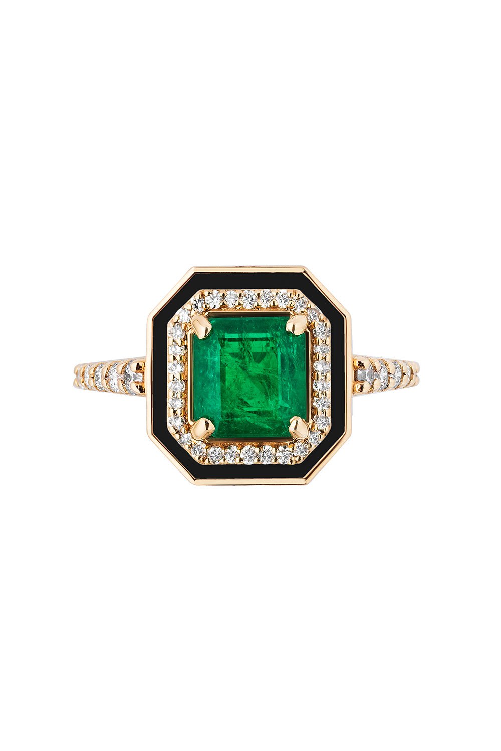 GOSHWARA-Enamel Emerald Diamond Ring-YELLOW GOLD