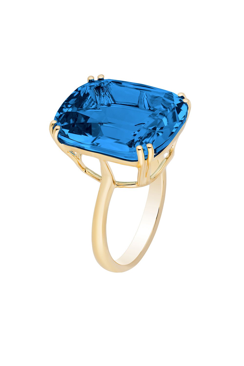 GOSHWARA-Gossip Blue Topaz Cushion Ring-YELLOW GOLD