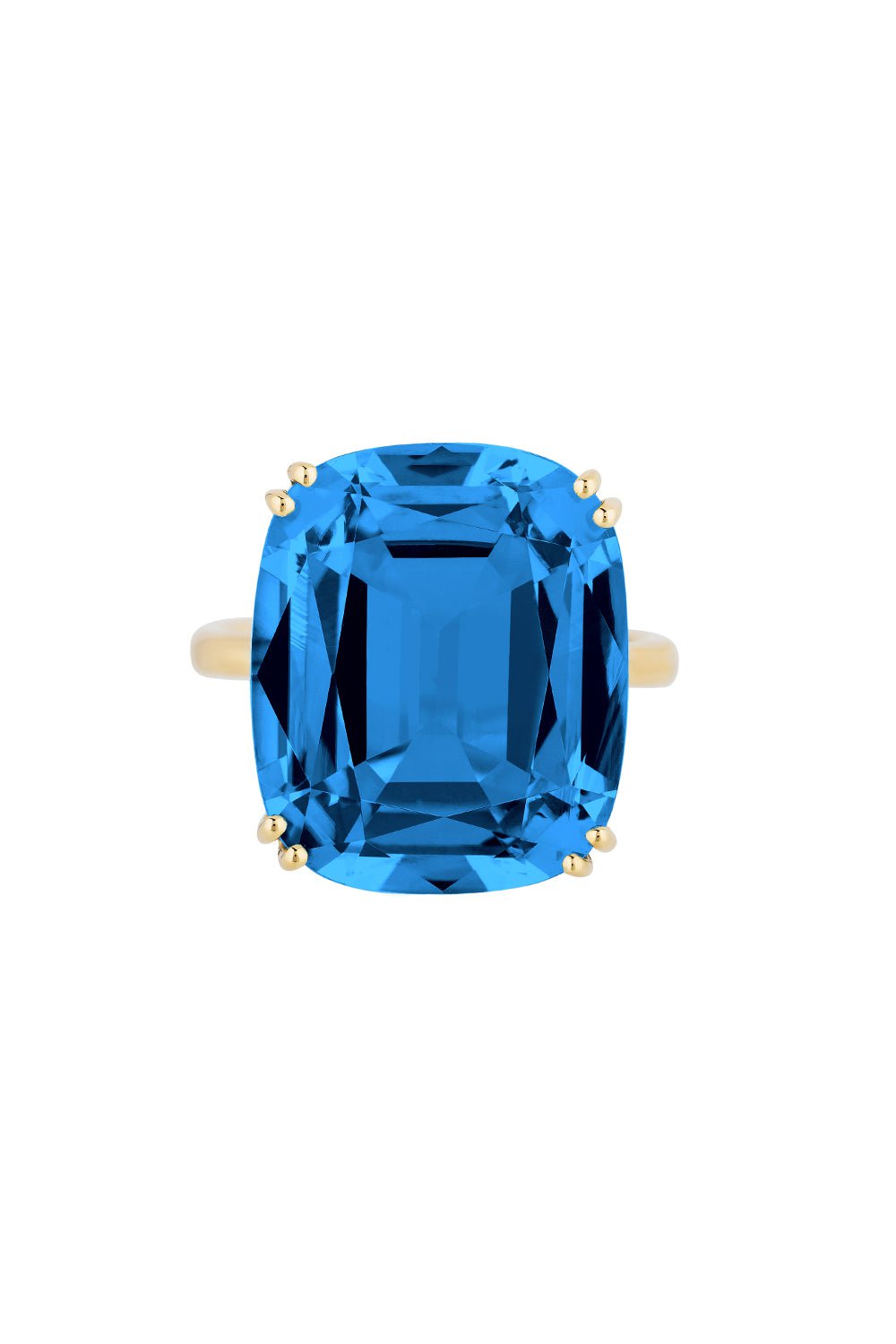 GOSHWARA-Gossip Blue Topaz Cushion Ring-YELLOW GOLD