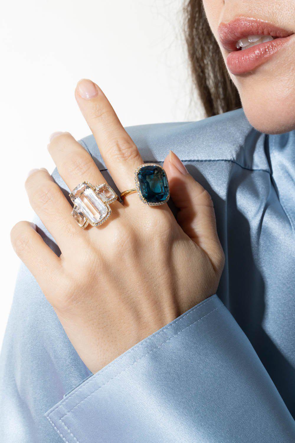 GOSHWARA-Gossip Three Stone Rock Crystal Diamond Ring-YELLOW GOLD