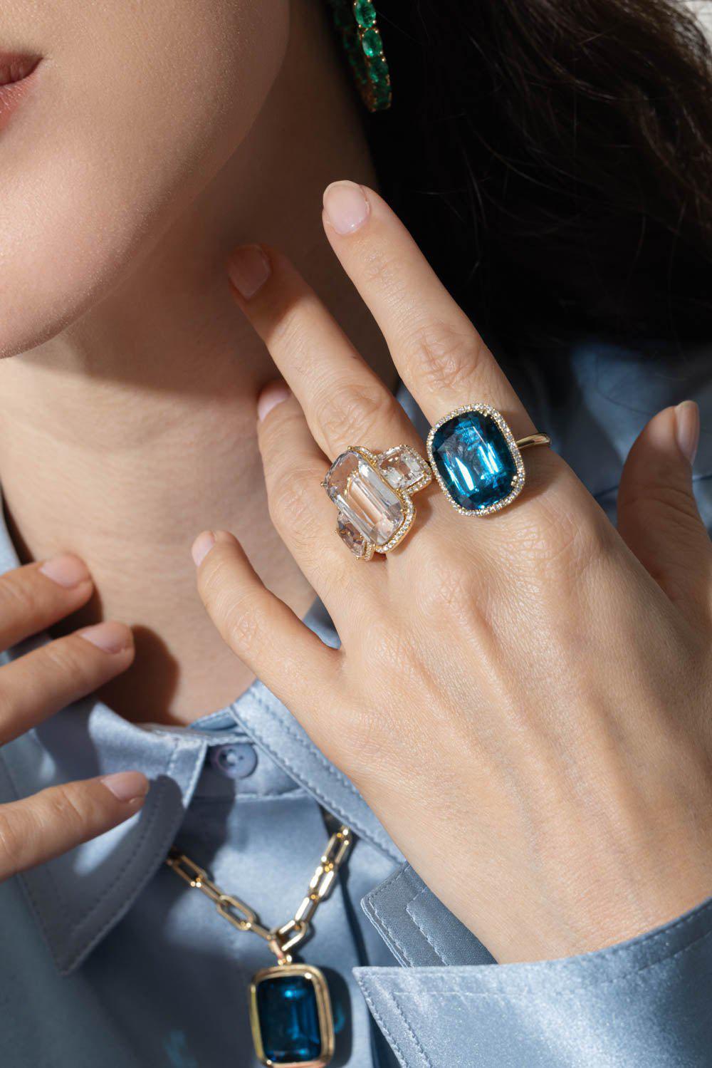 GOSHWARA-Gossip Three Stone Rock Crystal Diamond Ring-YELLOW GOLD