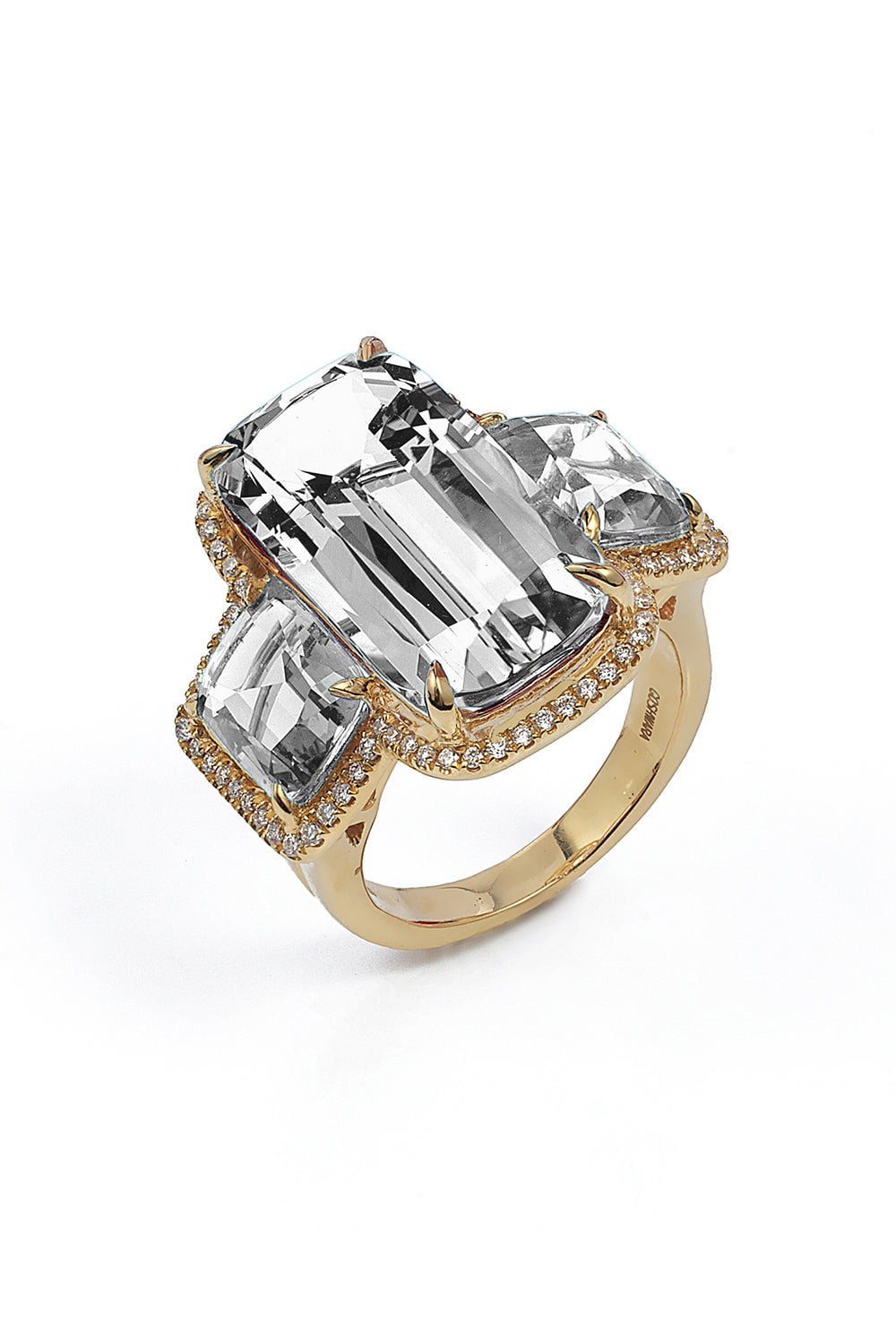 GOSHWARA-Gossip Three Stone Rock Crystal Diamond Ring-YELLOW GOLD