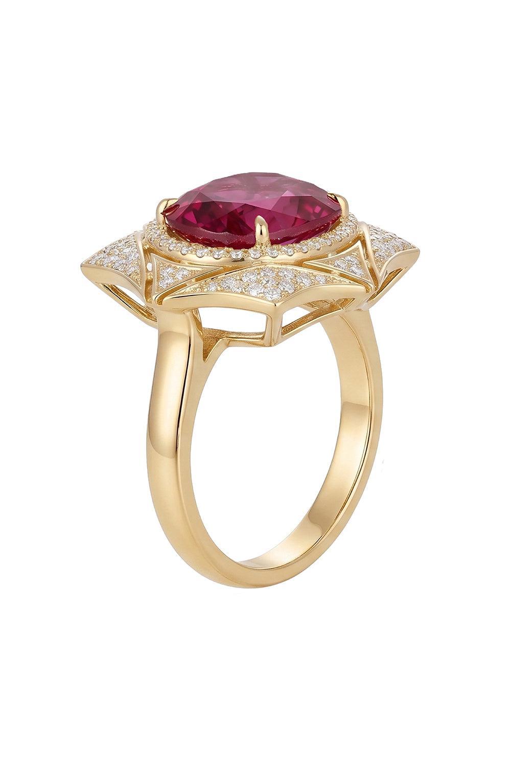 Pink Tourmaline East-West Web Ring-YELLOW GOLD-7-JEWELRYFINE JEWELRING-GOSHWARA