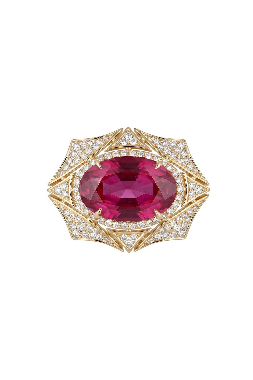 Pink Tourmaline East-West Web Ring-YELLOW GOLD-7-JEWELRYFINE JEWELRING-GOSHWARA