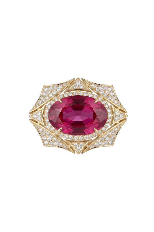 Pink Tourmaline East-West Web Ring-YELLOW GOLD-7-JEWELRYFINE JEWELRING-GOSHWARA