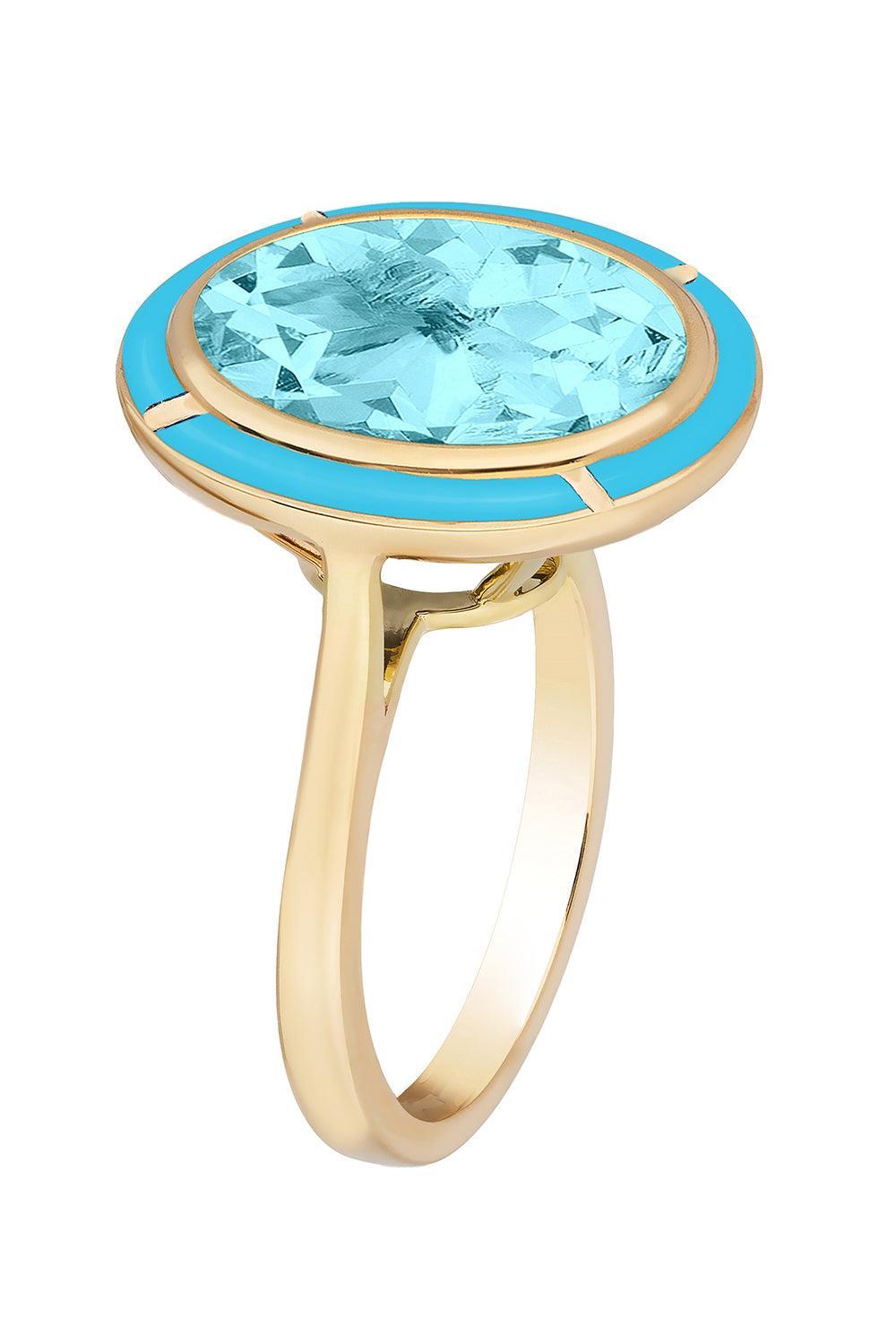  Turqouise Blue Topaz Oval Melange Ring-YELLOW GOLD-7-JEWELRYFINE JEWELRING-GOSHWARA 