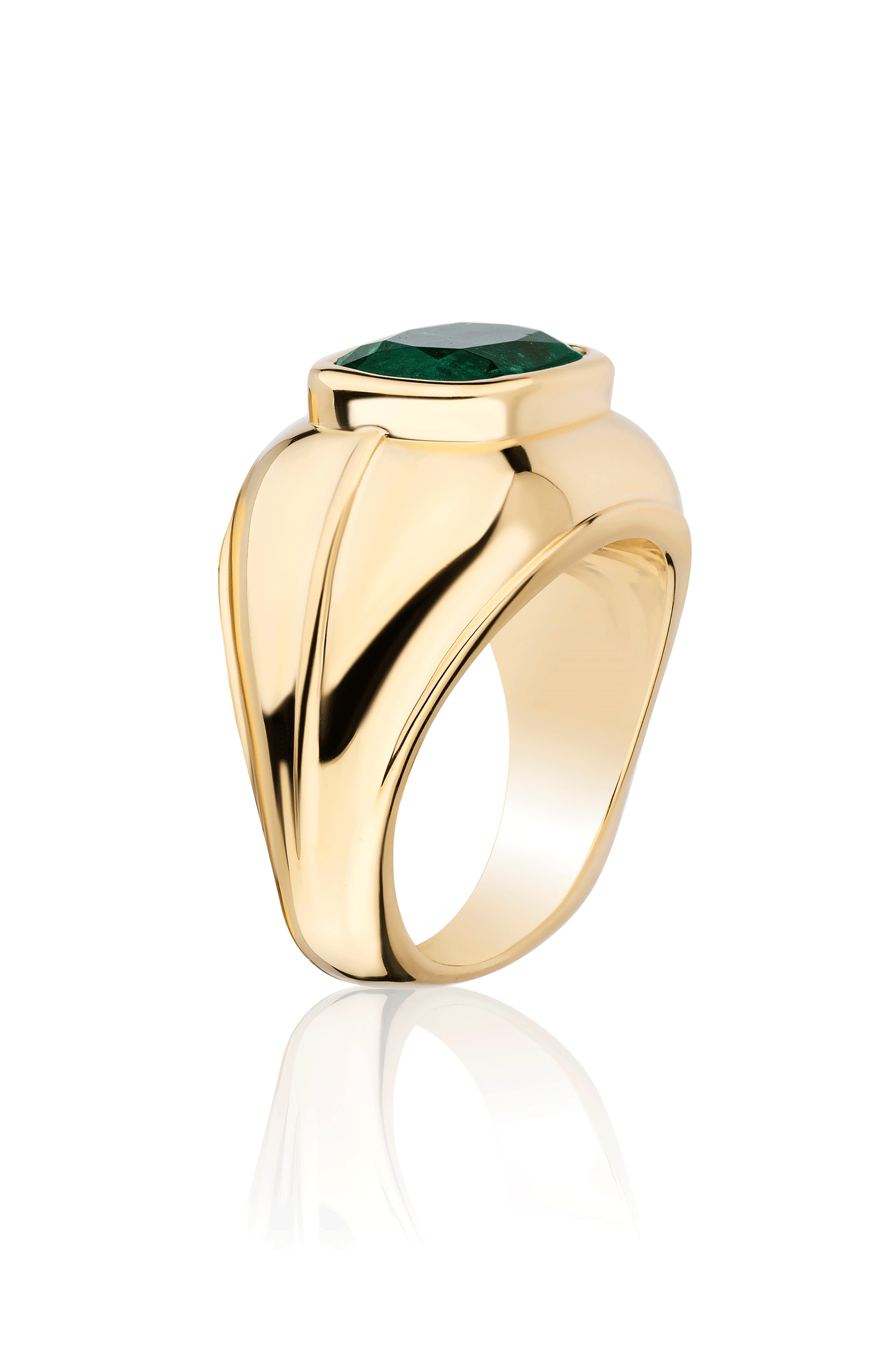 Cushion Cut Emerald G-One Ring-YELLOW GOLD-7.25-JEWELRYFINE JEWELRING-GOSHWARA