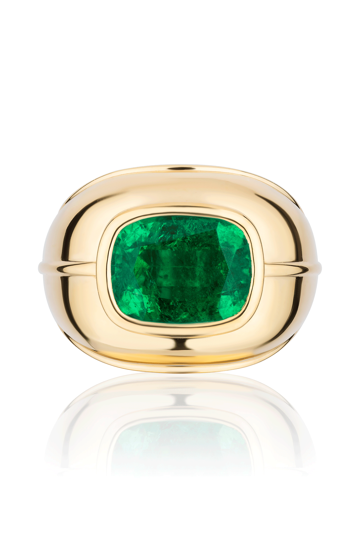 Cushion Cut Emerald G-One Ring-YELLOW GOLD-7.25-JEWELRYFINE JEWELRING-GOSHWARA