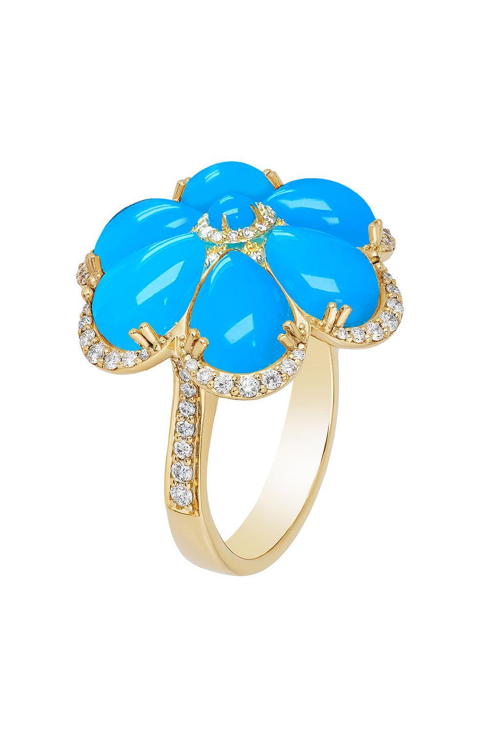 Turquoise Cabochon G-One Flower Ring-YELLOW GOLD-7.25-JEWELRYFINE JEWELRING-GOSHWARA