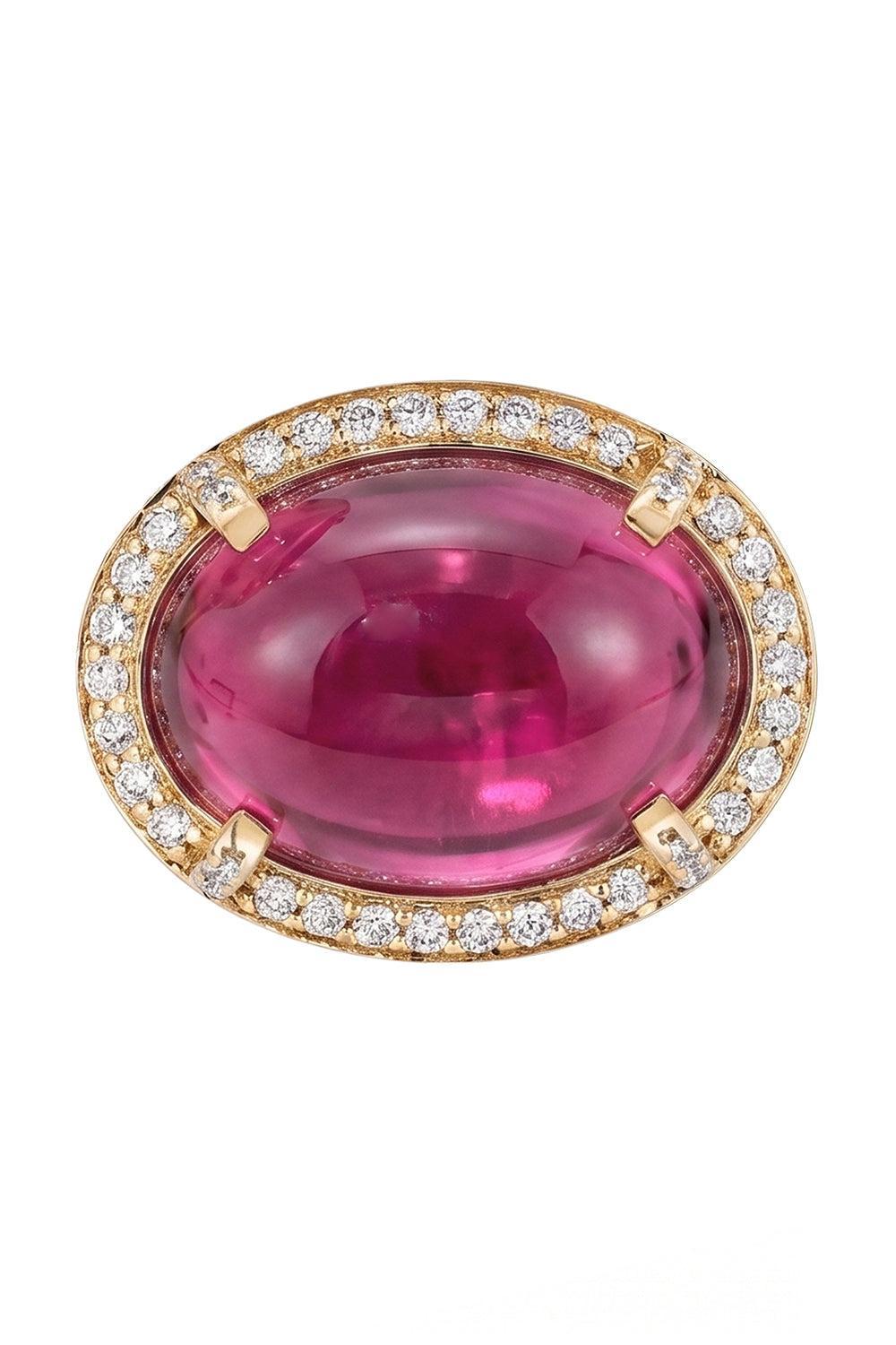 Pink Tourmaline Diamond Oval Halo Ring-YELLOW GOLD-7.5-JEWELRYFINE JEWELRING-GOSHWARA