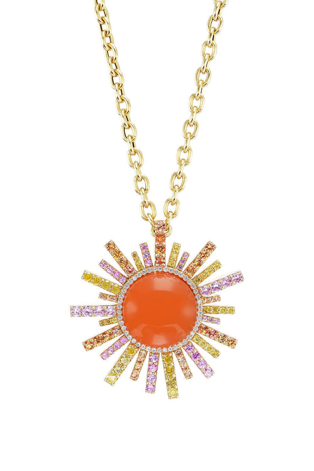 Carnelian Sun Ray Pendant Necklace-YELLOW GOLD-18-JEWELRYFINE JEWELEARRING-GRACE WINFREY