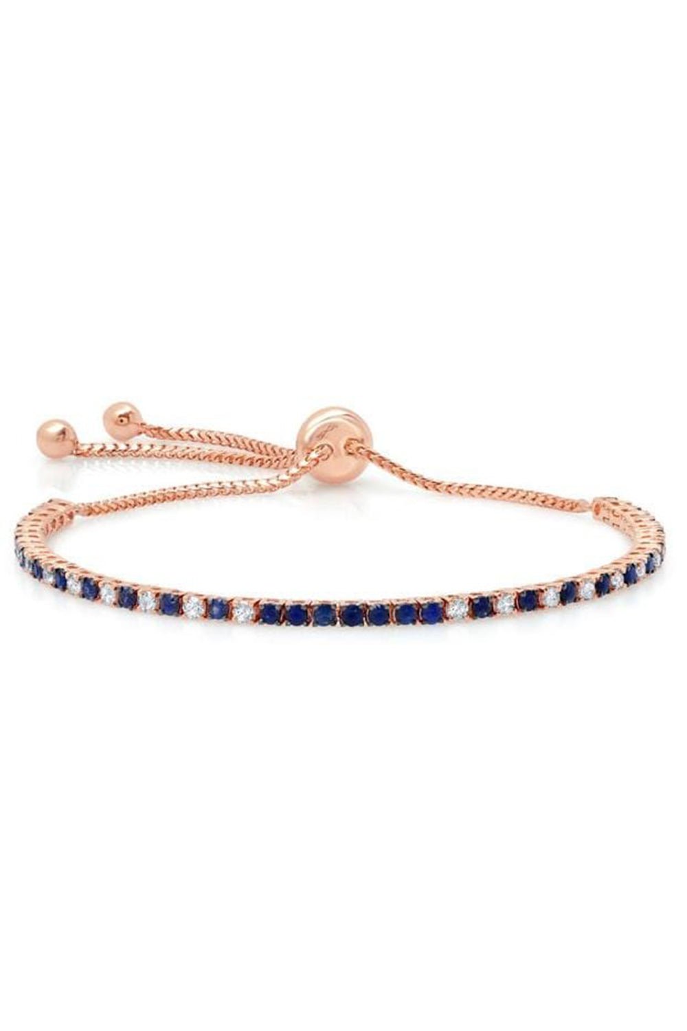 GRAZIELA-Diamond and Blue Sapphire Bolo Bracelet-ROSE GOLD