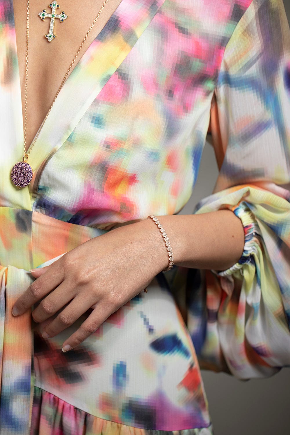 GRAZIELA-Diamond Cascade Disc Bolo Bracelet-ROSE GOLD