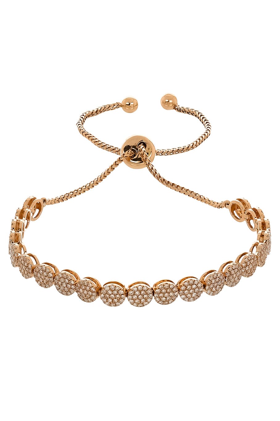 GRAZIELA-Diamond Cascade Disc Bolo Bracelet-ROSE GOLD