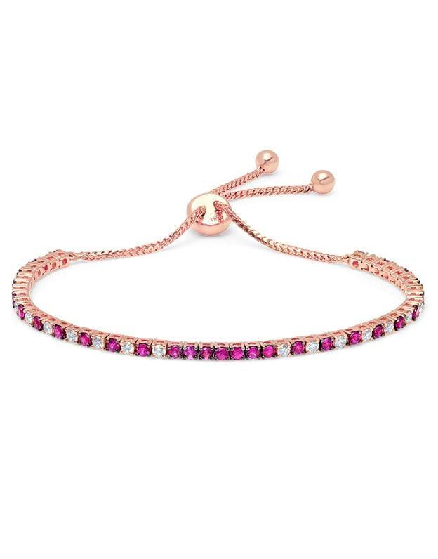 GRAZIELA-White Diamond & Ruby Bolo Bracelet-ROSE GOLD