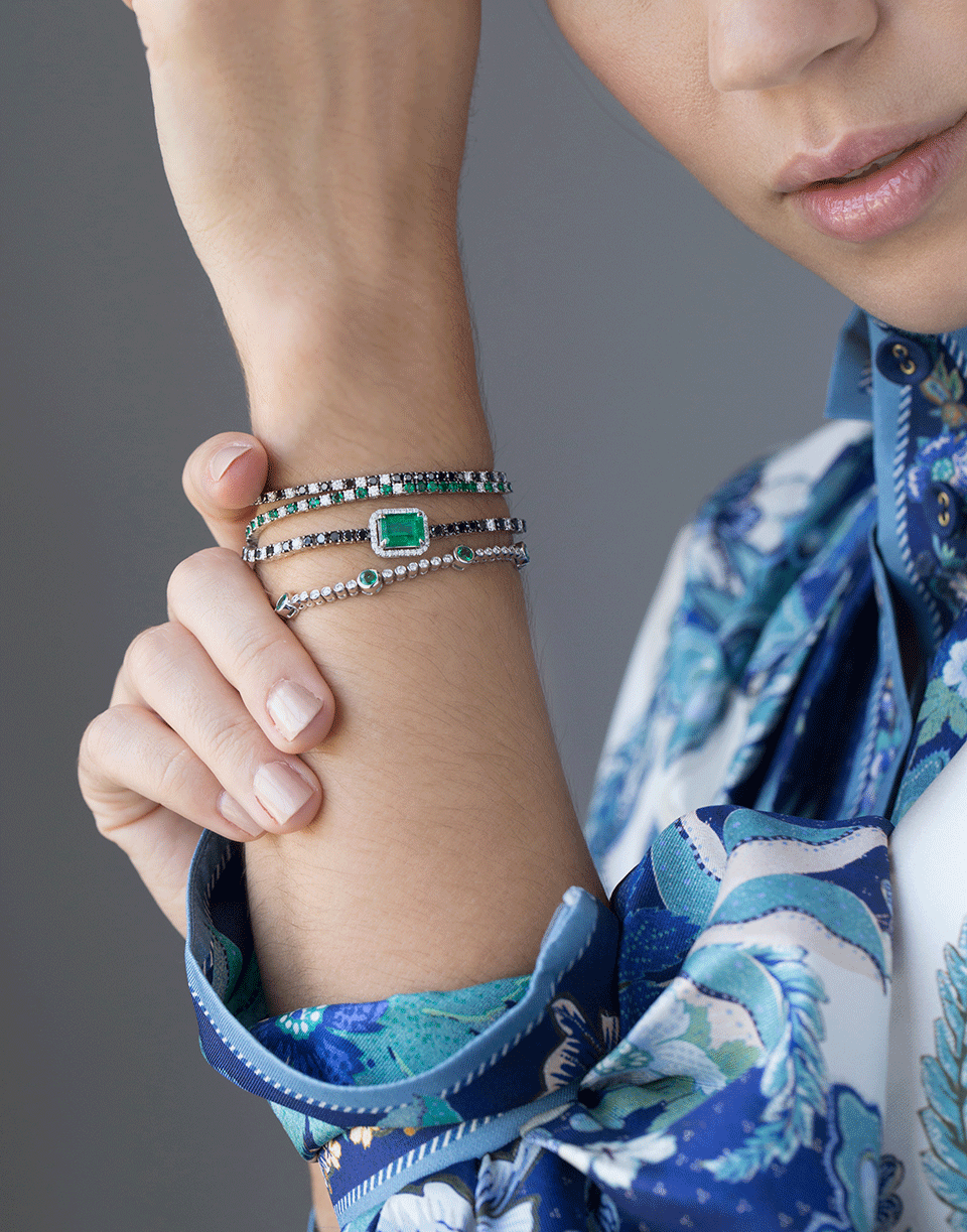 GRAZIELA-Large Emerald and Diamond Bolo Bracelet-WHITE GOLD