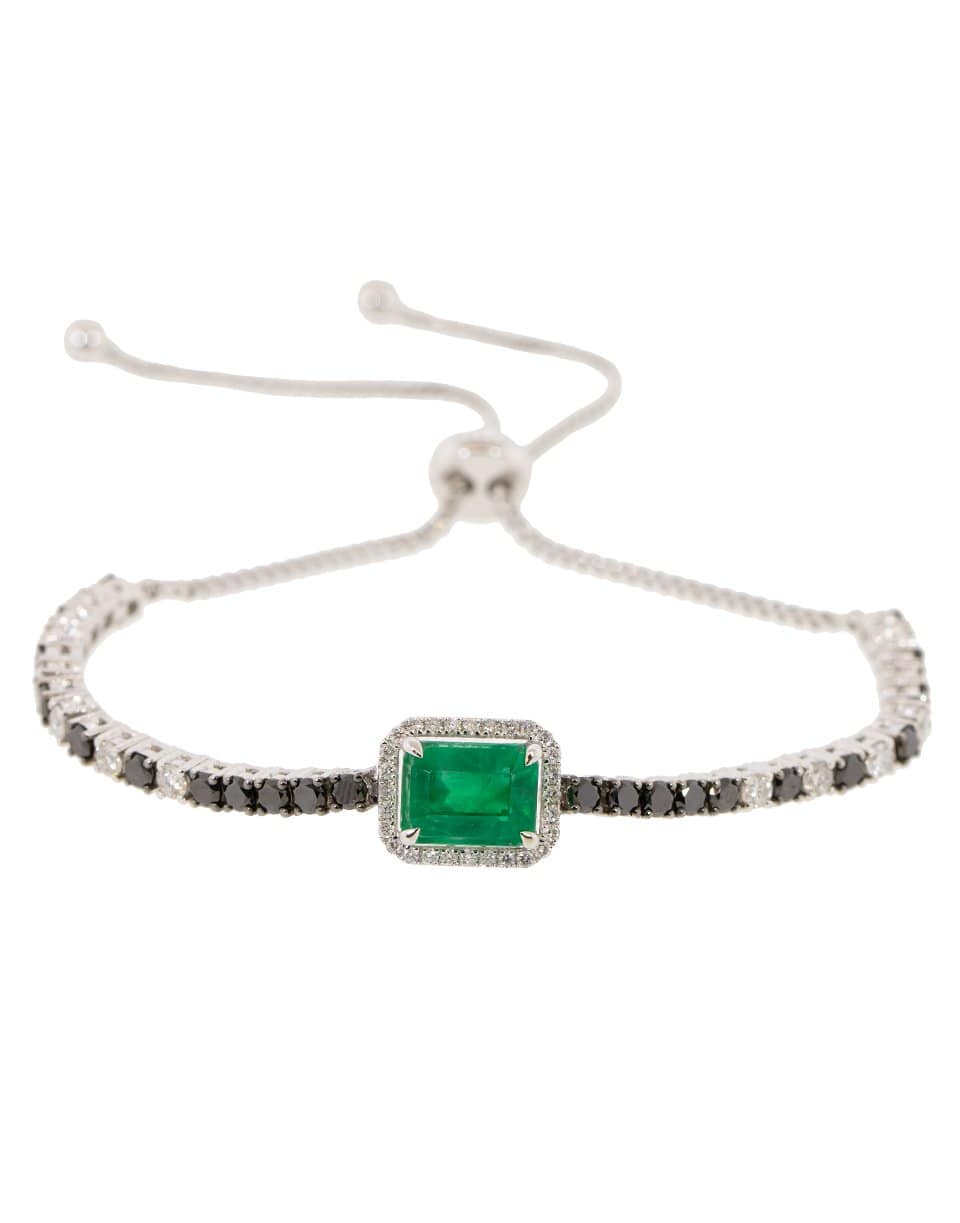 GRAZIELA-Large Emerald and Diamond Bolo Bracelet-WHITE GOLD